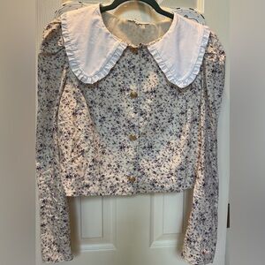English Factory Floral Button-Up Top with White Collar